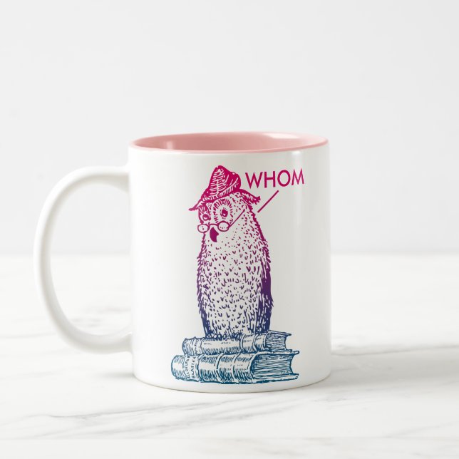 Grammar Owl Says Whom Two-Tone Coffee Mug (Left)