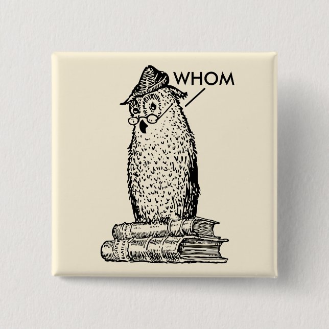 Grammar Owl Who/Whom Button (Front)