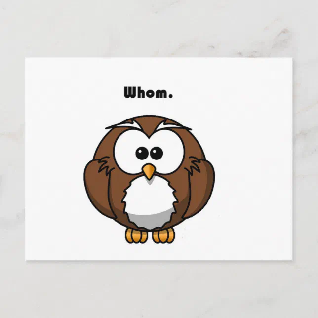 Grammar Owl Whom Cartoon Postcard | Zazzle