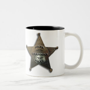 Grammar police vintage badge Two-Tone coffee mug