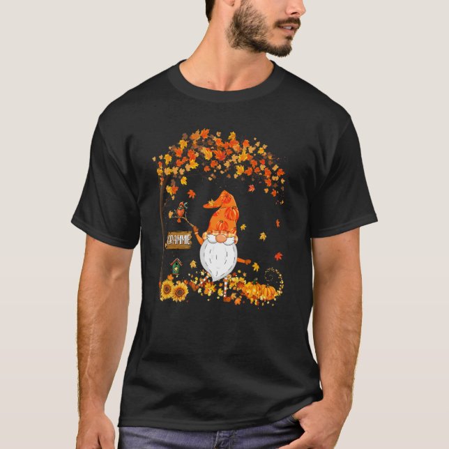 Grammie Gnome Autumn Pumpkin Maple Leaf Fall Seaso T-Shirt (Front)