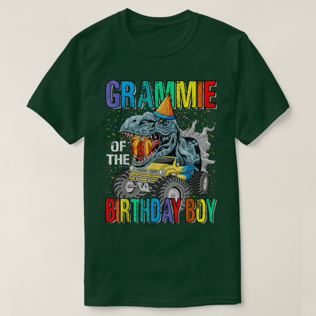 Grammie Of The Birthday Boy Monster Truck Dinosaur T-Shirt (Design Front)