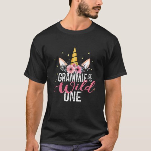 Grammie Of The Wild One Girl Unicorn Birthday Moth T_Shirt