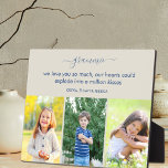 Grammie We love you Poem 3 Photo Stone and Blue Plaque<br><div class="desc">Personalized photo plaque with heart-melting poem for grammie (editable) and 3 of your favorite photos. The template is set up for you to customize the wording which currently reads "grammie we love you so much our hearts could explode into a million kisses [names of children]". The wording is lettered in...</div>