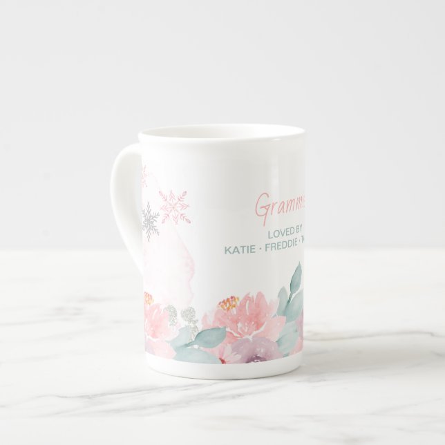 Grammie Winter Wonderland Snowflakes and Floral Bone China Mug (Front Left)
