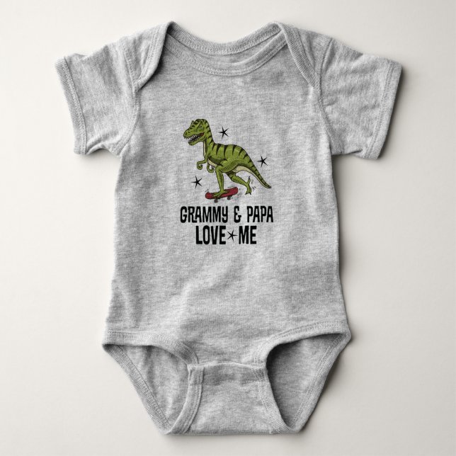 Grammy and Papa Love Me Dinosaur Baby Bodysuit (Front)