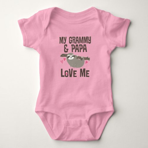 Grammy and Papa Love Me Grandchild Sloth Baby Bodysuit