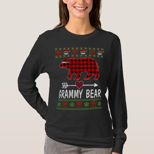 Grammy Bear Santa Red Plaid Family Pajamas For Chr T-Shirt (Front)