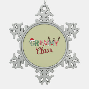 Grammy Claus Christmas Grandma Gift Xmas  Snowflake Pewter Christmas Ornament