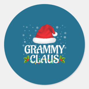 Grammy Claus Christmas Lights Santa Pajama Family  Classic Round Sticker