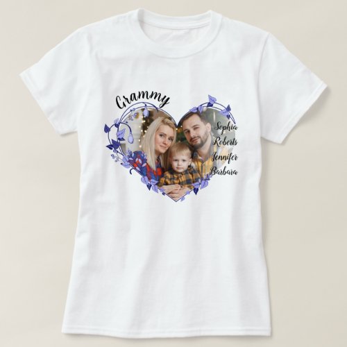 Grammy flower heart With Grandkids Names  Photo T_Shirt