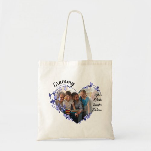 Grammy flower heart With Grandkids Names  Photo Tote Bag
