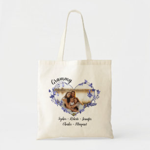 Grammy flower heart With Grandkids Names & Photo Tote Bag