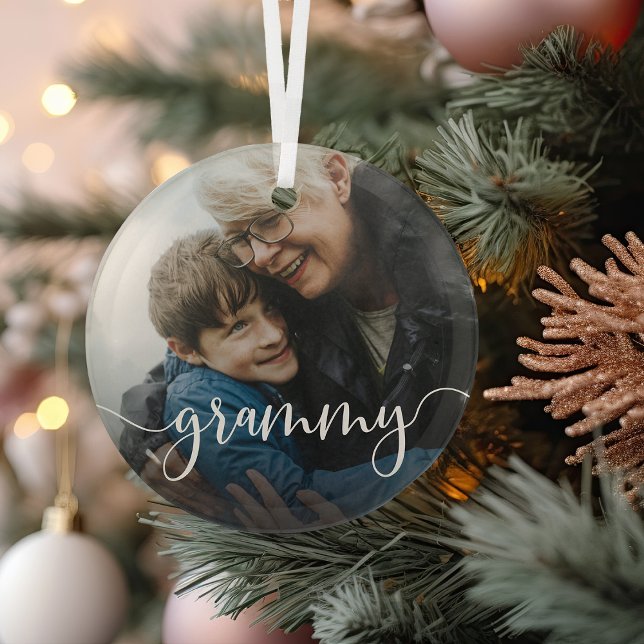 Grammy Grandma Script Overlay Glass Ornament (Creator Uploaded)