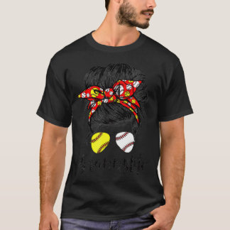 Grammy Life Messy Bun Hair Softball Baseball Mothe T-Shirt