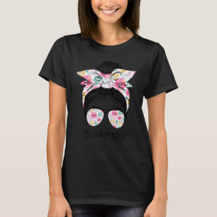 Grammy Life Messy Hair Bun Floral Women Mother's D T-Shirt