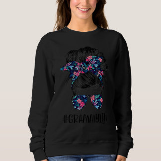 Grammy Life Messy Hair Bun Flower Women Mother's D Sweatshirt