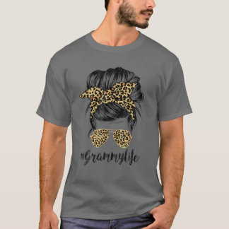 Grammy Life Messy Hair Bun Leopard Women Mother's T-Shirt