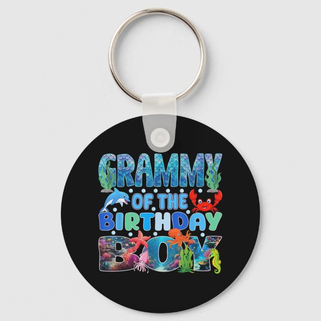 Grammy Of The Birthday Boy Aquarium Sea Animals Ma Keychain (Front)
