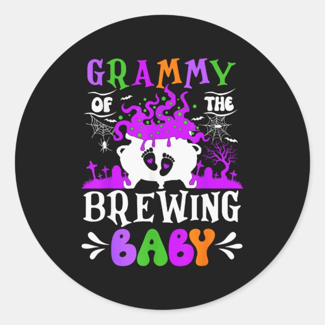 Grammy Of The Brewing Baby Grandma To Be Halloween Classic Round Sticker (Front)