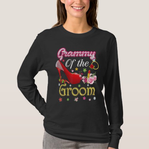Grammy Of The Groom Happy Wedding Flower Pink Shoe T_Shirt