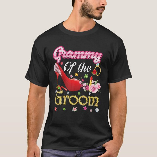 Grammy Of The Groom Happy Wedding Flower Pink Shoe T-Shirt (Front)
