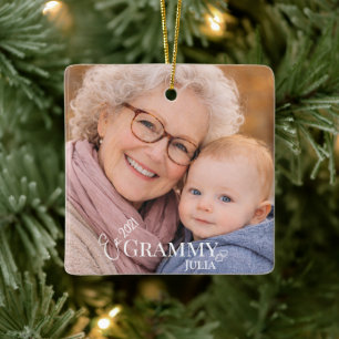 Grammy Photo Established Year Modern Design Ceramic Ornament