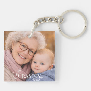 Grammy Photo Established Year Modern Design Keychain