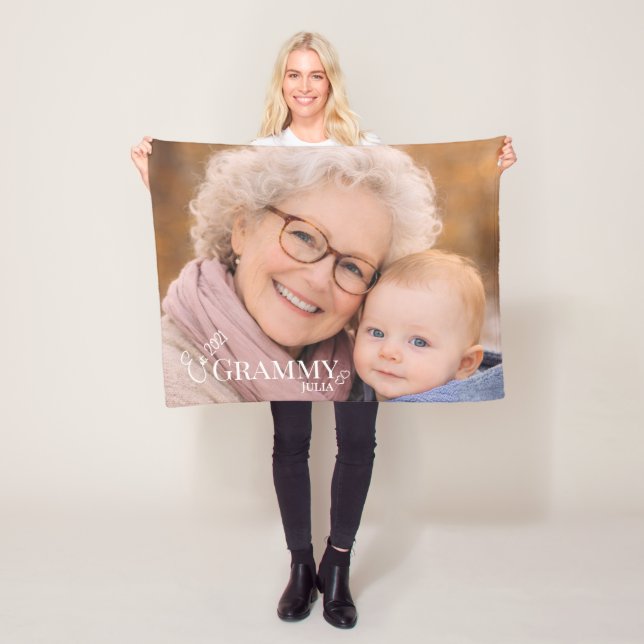 Grammy Photo Established Year Modern Heart Fleece Blanket (In Situ)
