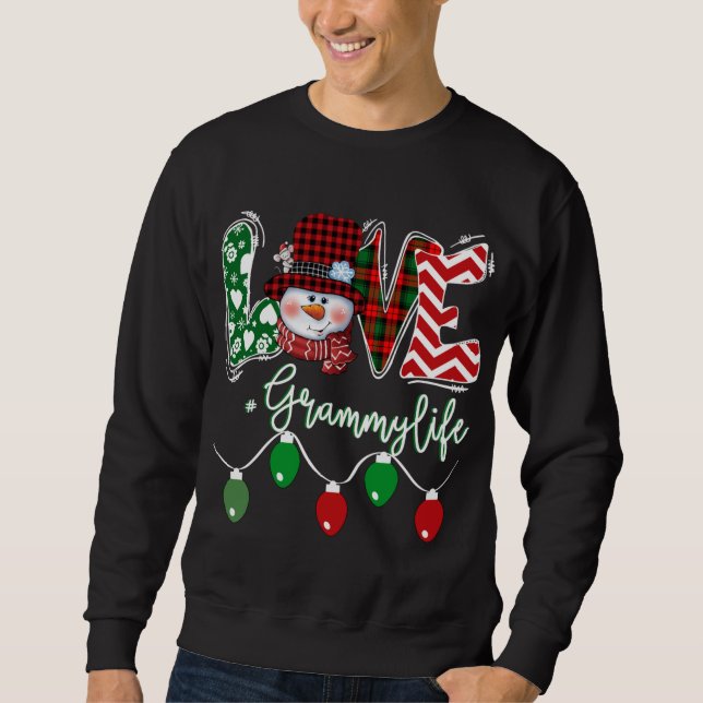 Grammy Snowman Love Grammy Life Christmas Red Plai Sweatshirt (Front)