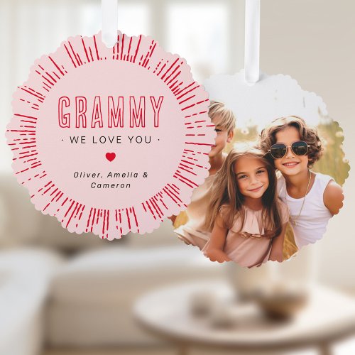 Grammy we love you photo hearts pink mothers day ornament card