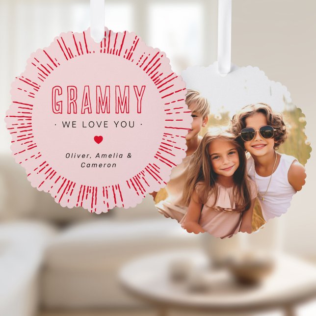Grammy we love you photo hearts pink mothers day ornament card (Grammy we love you photo hearts pink mothers day ornament card)