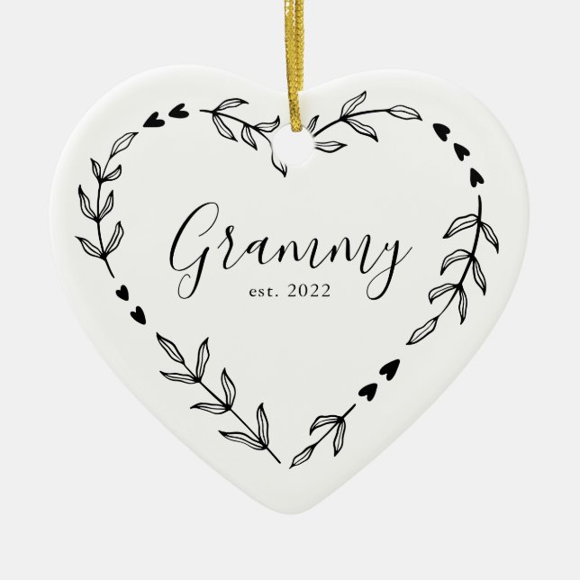 Grammy Year Est. Christmas Ceramic Ornament (Front)
