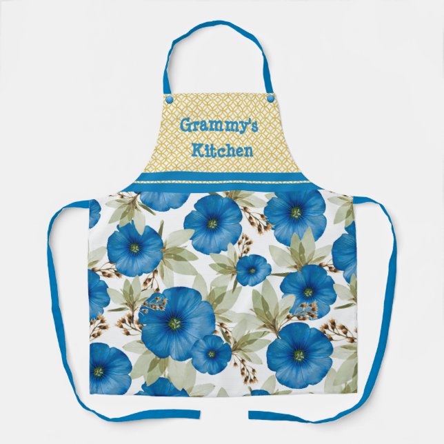 Grammy's Kitchen - Blue Floral And Yellow Pattern Apron (Front)