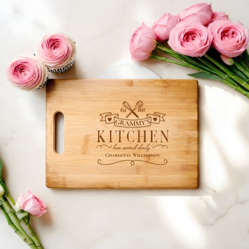 Grammys Kitchen Love Served Daily Custom Name Cutting Board
