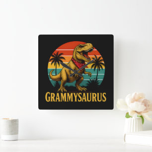 Grammysaurus T Rex Dinosaur Grammy Mothers Day Square Wall Clock