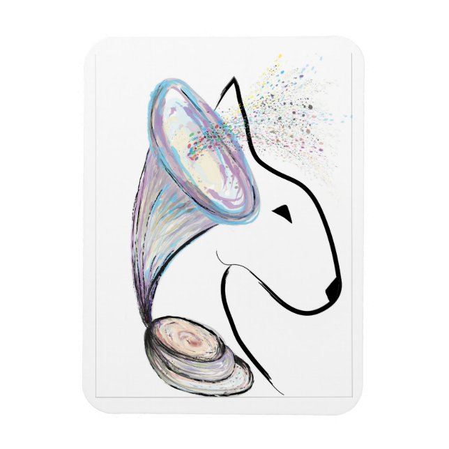 Gramophone Bull Terrier Music Surreal pet art Magnet (Vertical)