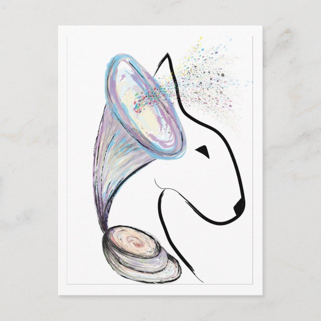 Gramophone Bull Terrier Music Surreal pet art Postcard (Front)