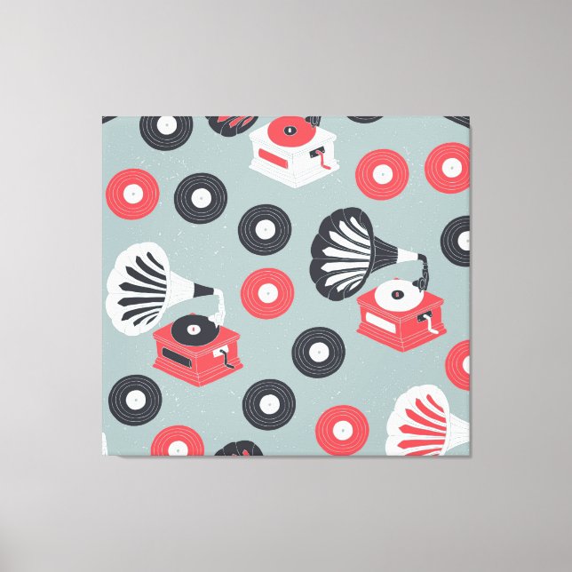 Gramophone Hand-Drawn Seamless Art Canvas Print (Front)
