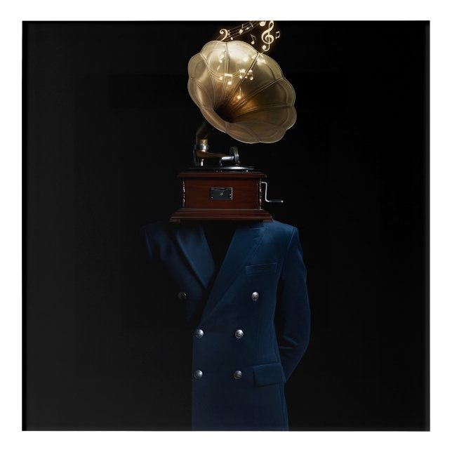 Gramophone Head Gentleman Acrylic Print (Front)