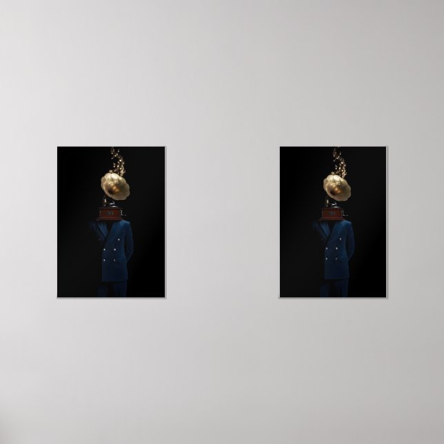 Gramophone Head Gentleman Canvas Print Wall Art Sets (Front)