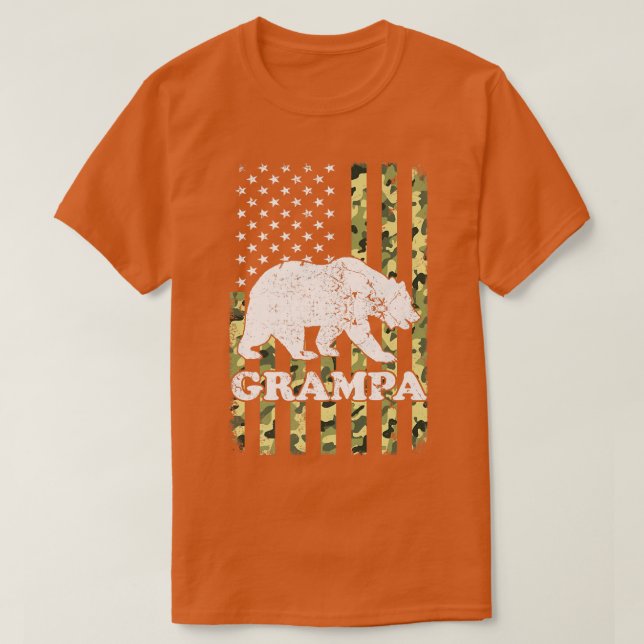 Grampa Bear Camping Hiking Camouflage USA American T-Shirt (Design Front)
