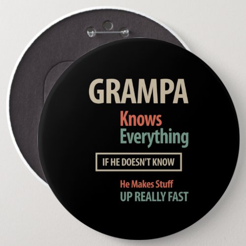 Grampa Knows Everything  Grandfather Gift Button
