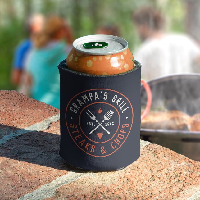 Grampa's Grill Personalized Year Established Can Cooler (Creator Uploaded)