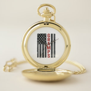 Gramps American Flag Vintage Patriotic Vector_1 Pocket Watch