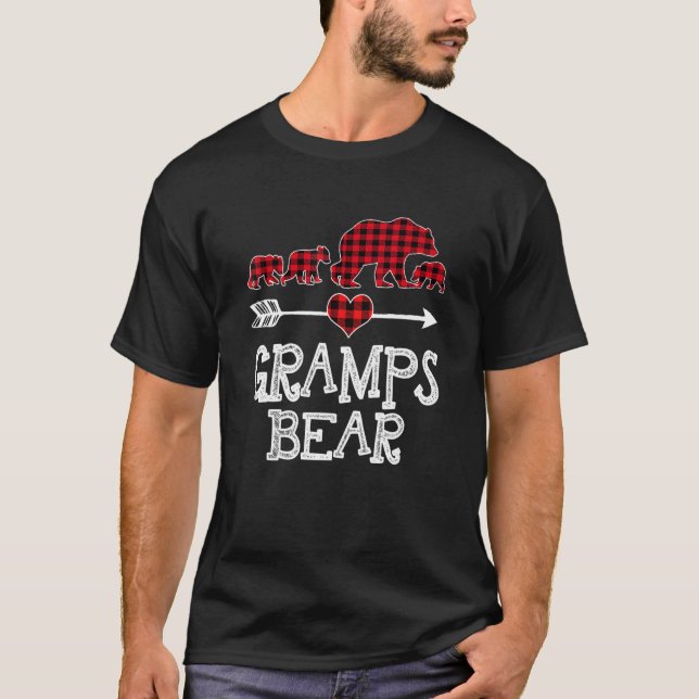 Gramps Bear Christmas Pajama Red Plaid Buffalo Fam T-Shirt (Front)