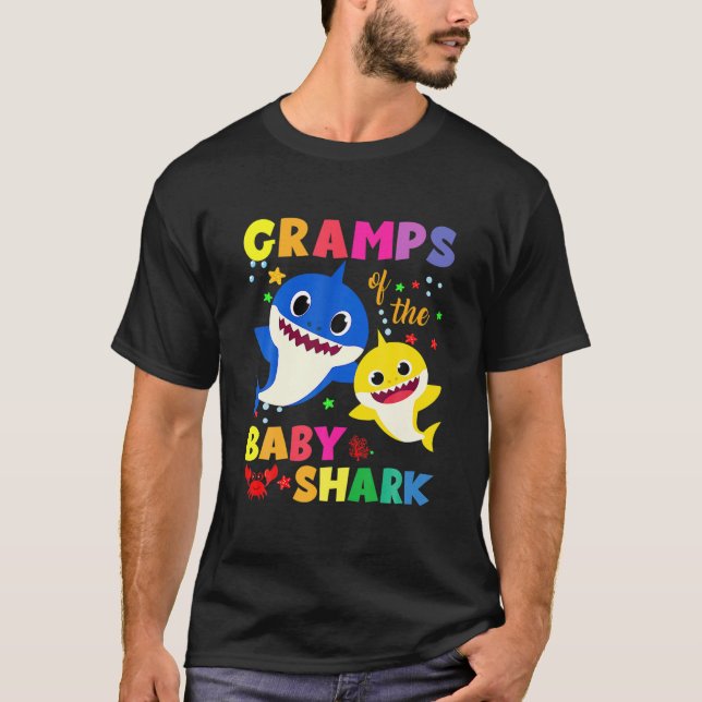 Gramps Of The Birthday Shark Dad, Mom Matching Fam T-Shirt (Front)