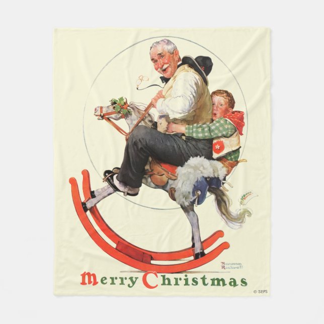 Gramps on Rocking Horse Fleece Blanket (Front)
