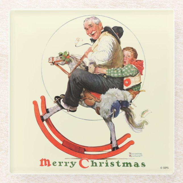 Gramps on Rocking Horse Glass Coaster (Front)