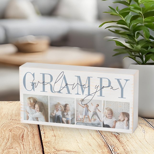 Grampy We Love You 4 Photo Collage Wooden Box Sign (Creator Uploaded)